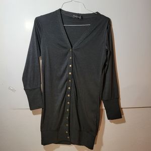 Womens Merokeety Long Knit Gray Snap front top Size Med